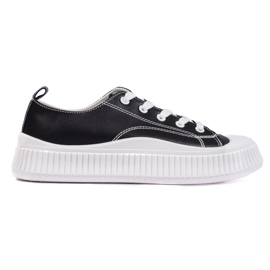 Black women's sneakers made of ecological leather Black women's sneakers made of ecological leather