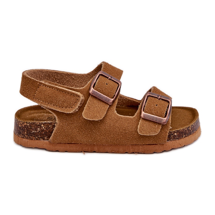 Children's sandals on a cork platform, fastened with Velcro, Camel Rorria brown