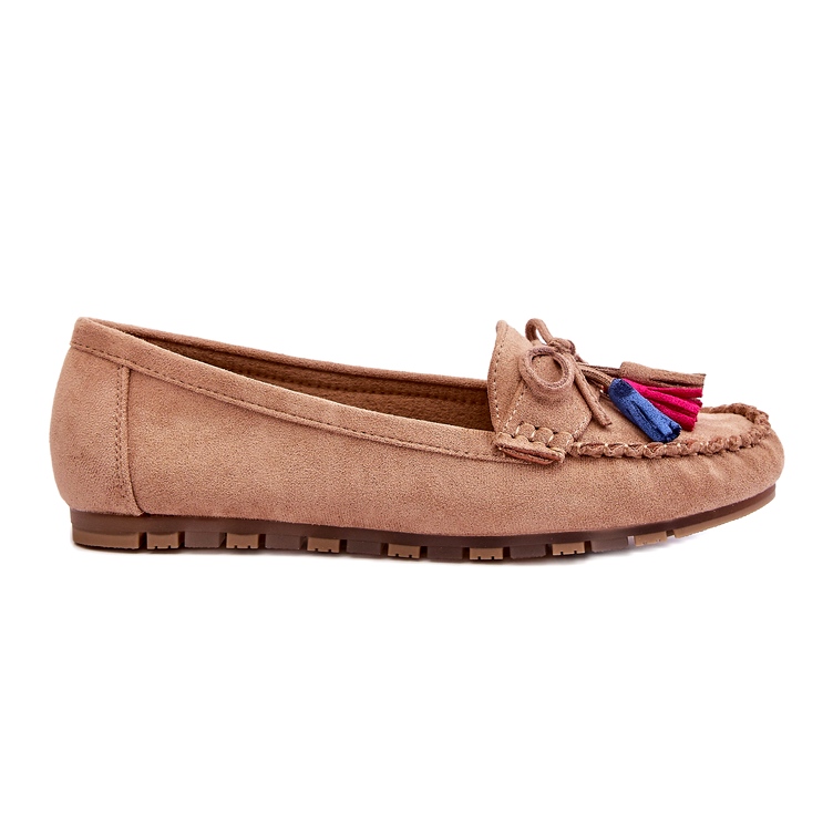 Seastar Women's suede loafers with a bow and fringes dark beige