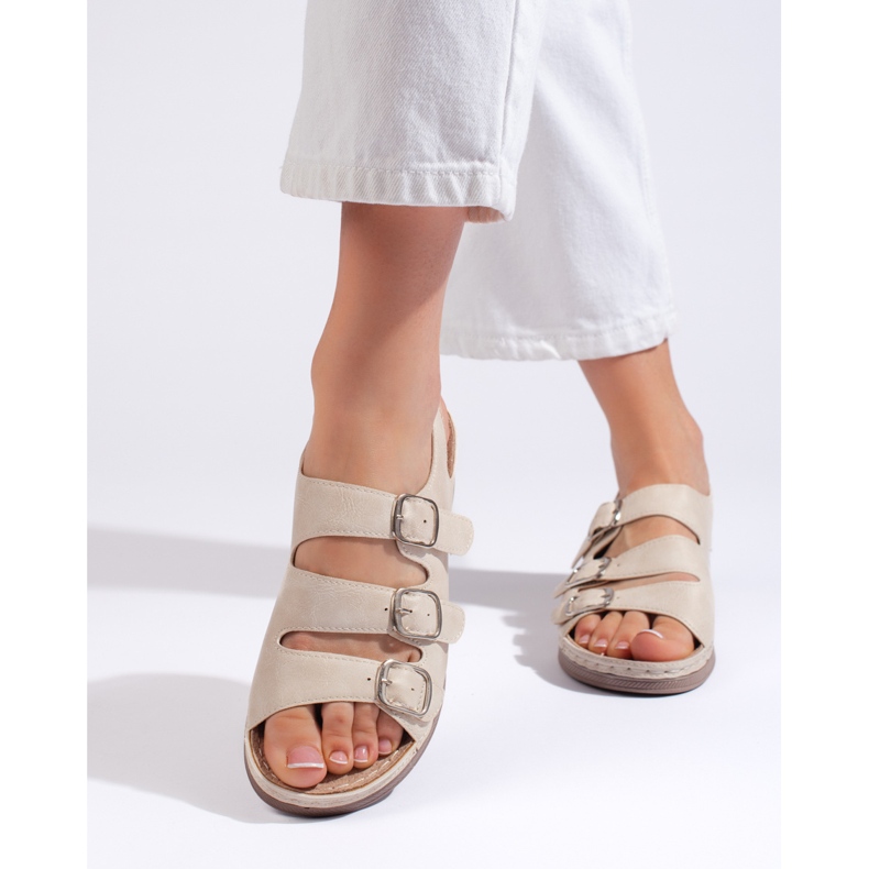 Women's beige sandals with a low wedge Women's beige sandals with a low wedge