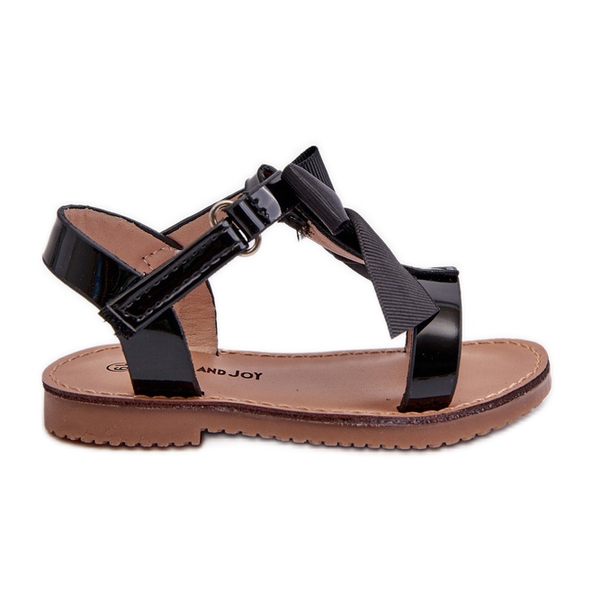 Patent leather children's sandals with a Velcro bow, Black Joratia