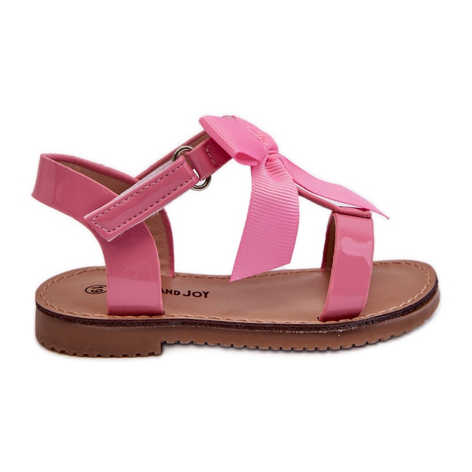Patent leather children's sandals with a Velcro bow, pink Joratia