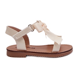 Patent leather children's sandals with a Velcro bow, light beige Joratia