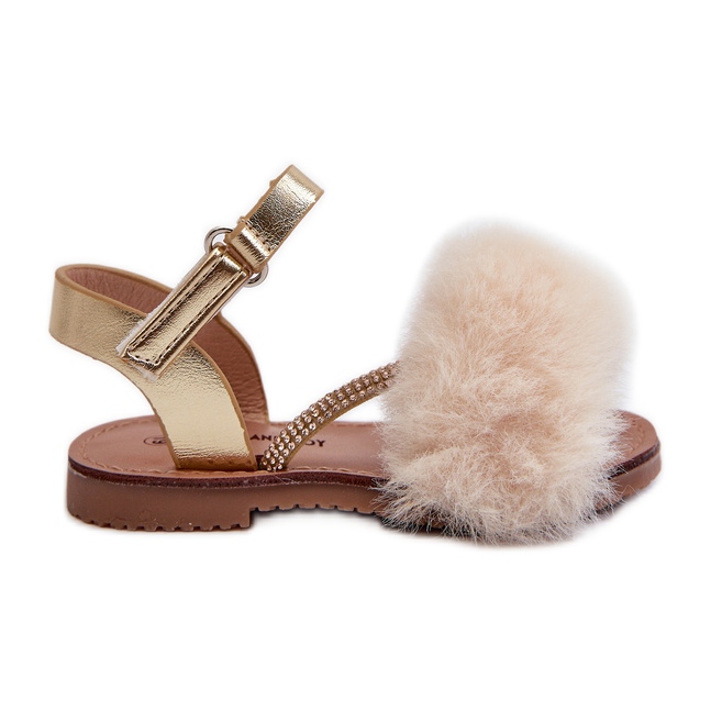 Children's Velcro Sandals With Fur, Gold Rosavere golden