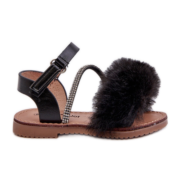 Children's Velcro Sandals with Fur, Black Rosavere Children's Velcro Sandals with Fur, Black Rosavere