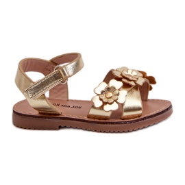 Children's Sandals Decorated with Flowers, Fastened with Velcro, Golden Fagossa