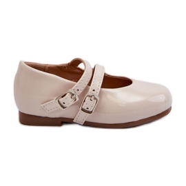 Patent leather children's ballet flats with straps, Beige Margenis