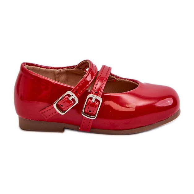 Patent leather children's ballerina shoes with red Margenis straps Patent leather children's ballerina shoes with red Margenis straps