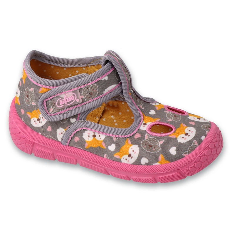 Befado children's slippers with velcro 630P015 gray and pink kittens grey