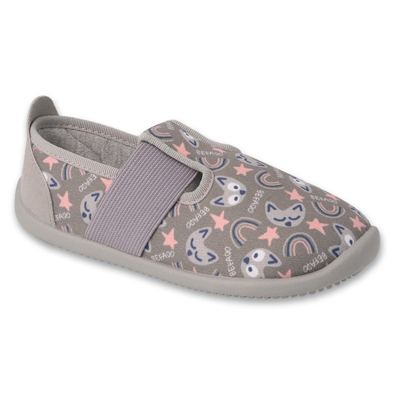 Befado children's slippers, gray 901Y019, fox and pink star applications grey