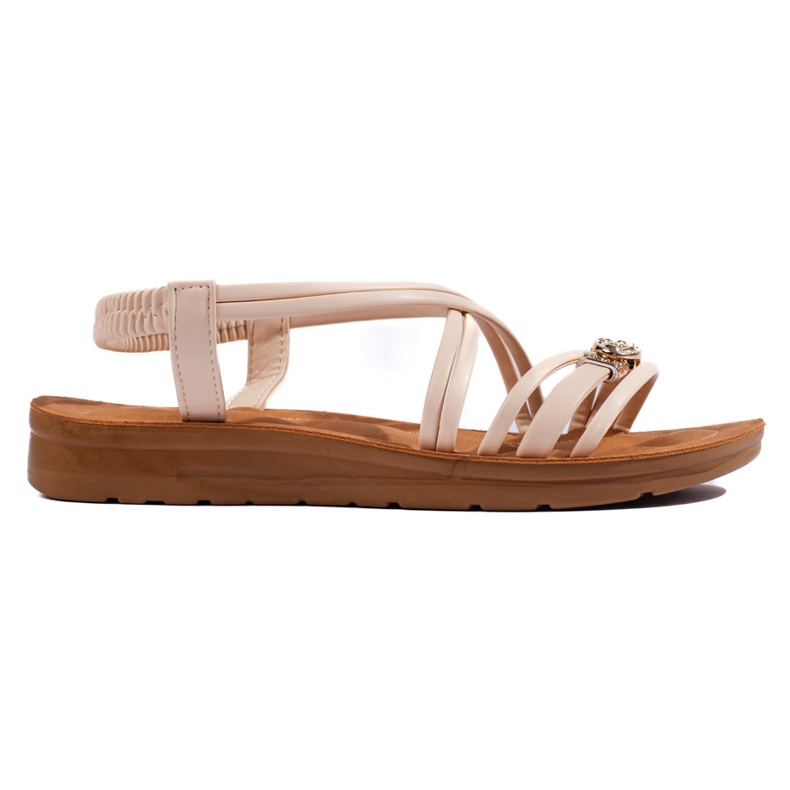 Beige flat sandals with decoration