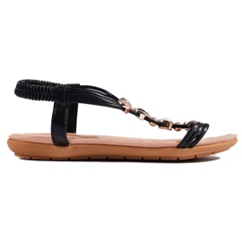 Black women's flat sandals with decorations Black women's flat sandals with decorations