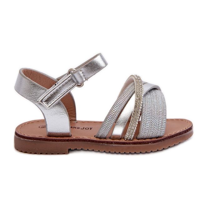 Shiny Children's Silver Velcro Sandals Delphina