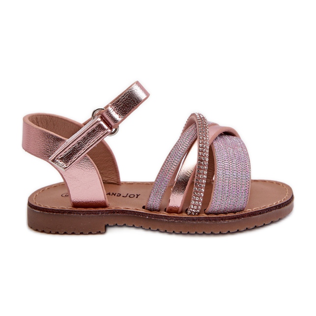 Shiny Children's Velcro Sandals, Pink Delphina
