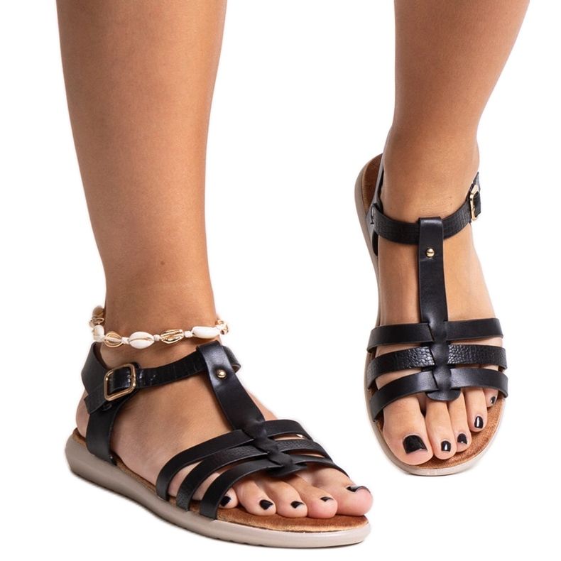 Black sandals made of eco leather by Grimalda
