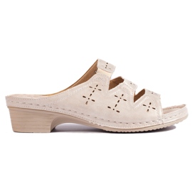 Openwork beige wedge mules