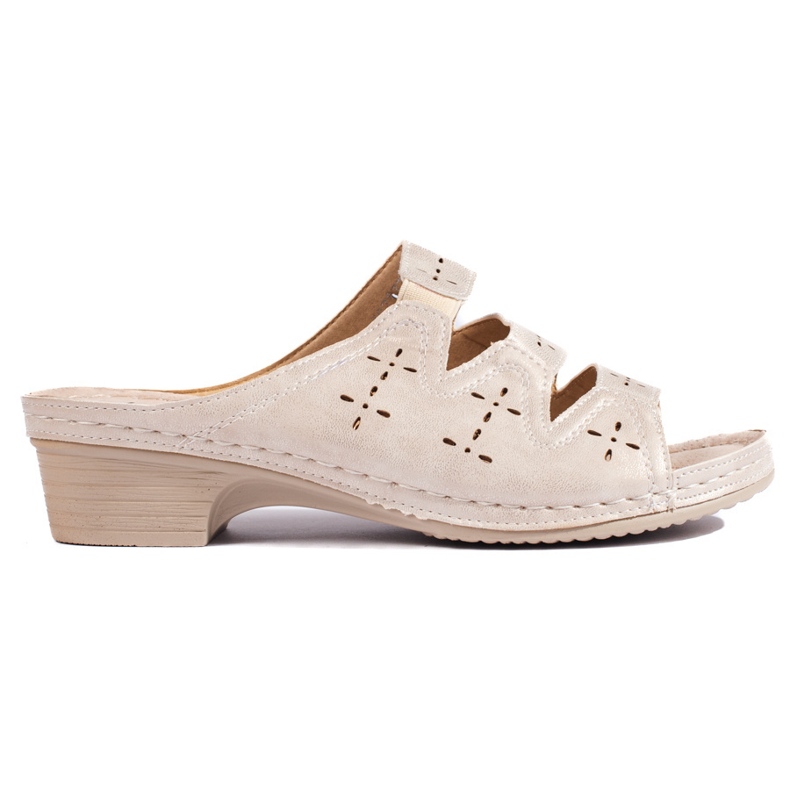 Openwork beige wedge mules