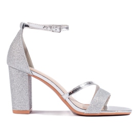 Women's silver high-heeled sandals