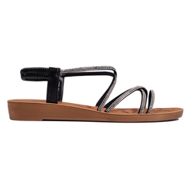 Black slip-on sandals with rhinestones Black slip-on sandals with rhinestones