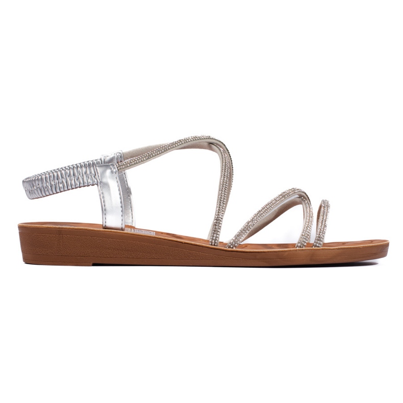 Silver slip-on sandals with cubic zirconia