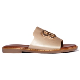 Gold women's flip-flops with decoration golden