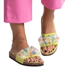 Green flip-flops decorated with Negistina stones