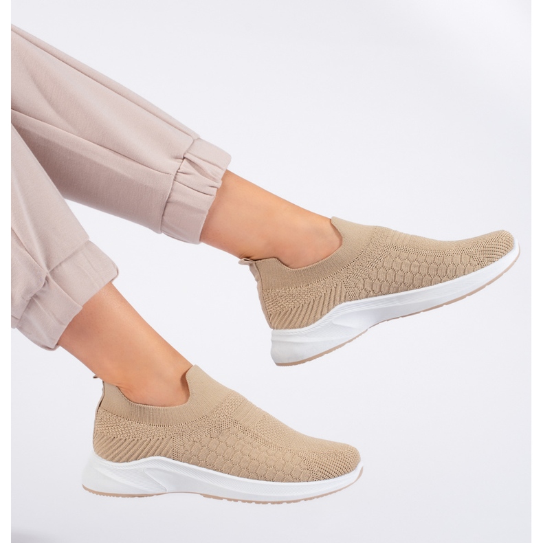 Beige textile sports shoes
