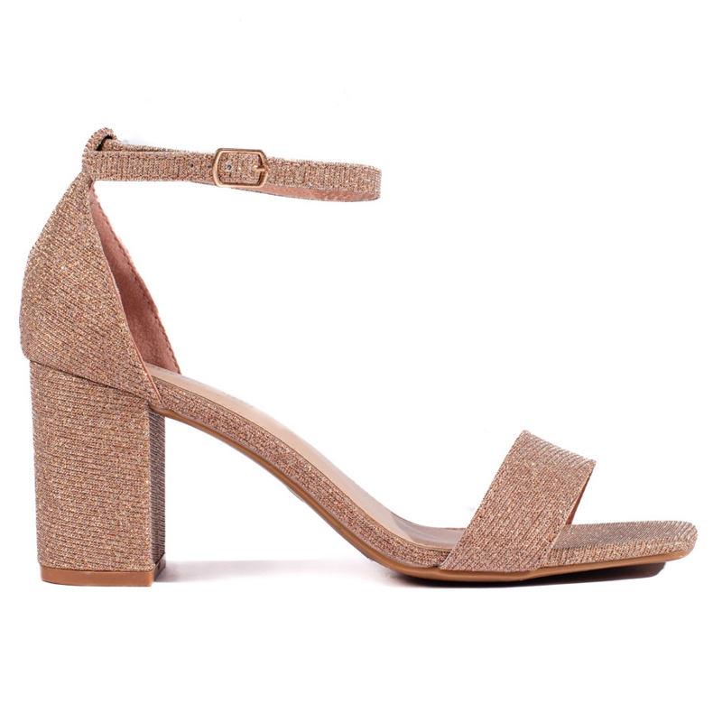 Gold brocade women's high heel sandals golden