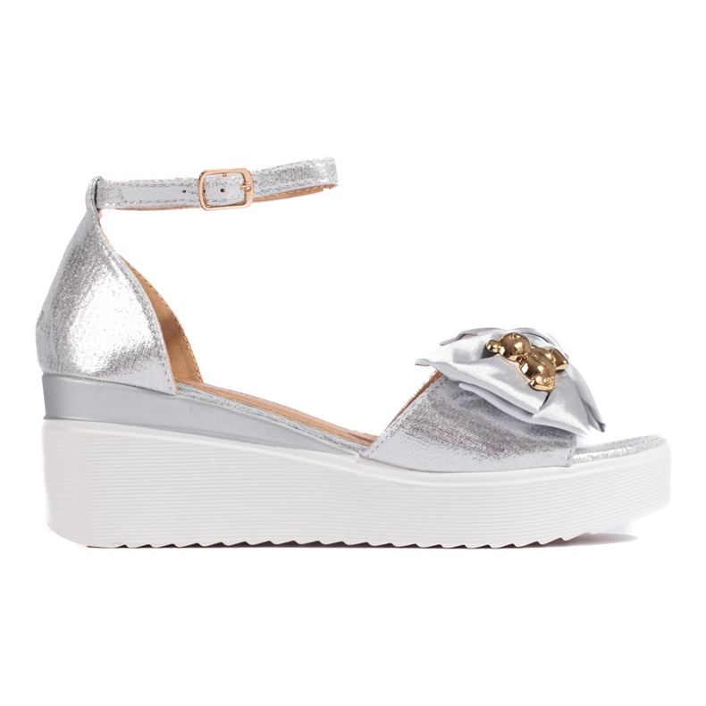 Seastar Silver women's wedge sandals with a bow Seastar Silver women's wedge sandals with a bow