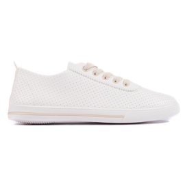 White women's sneakers with beige laces