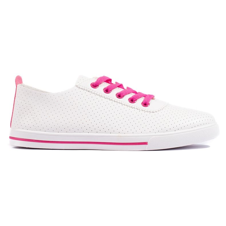 White women's sneakers with pink laces