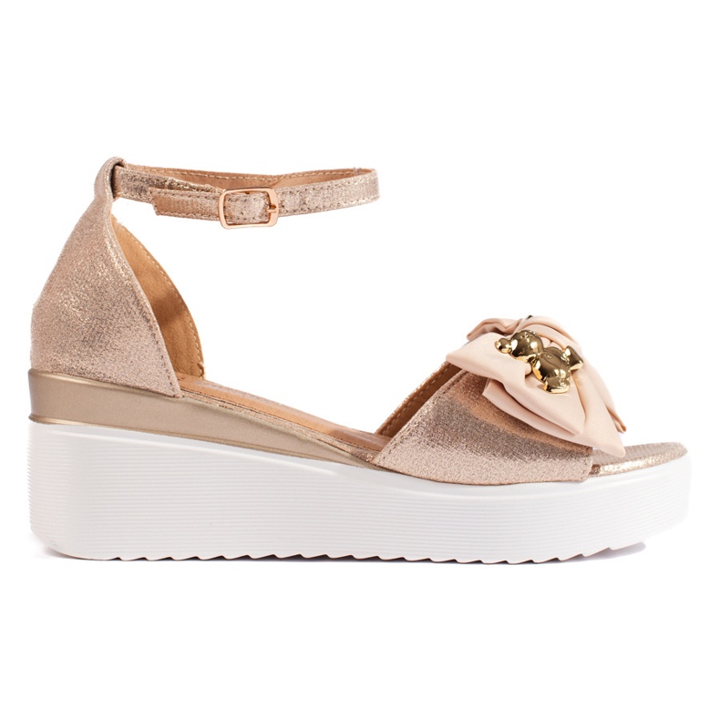 Seastar Gold women's wedge sandals with a bow golden Seastar Gold women's wedge sandals with a bow golden