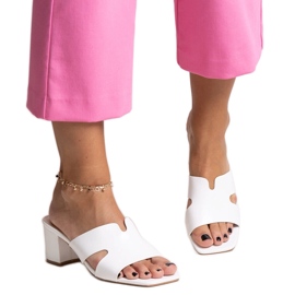 White high-heeled flip-flops with an open heel, Anatolia eco leather White high-heeled flip-flops with an open heel, Anatolia eco leather