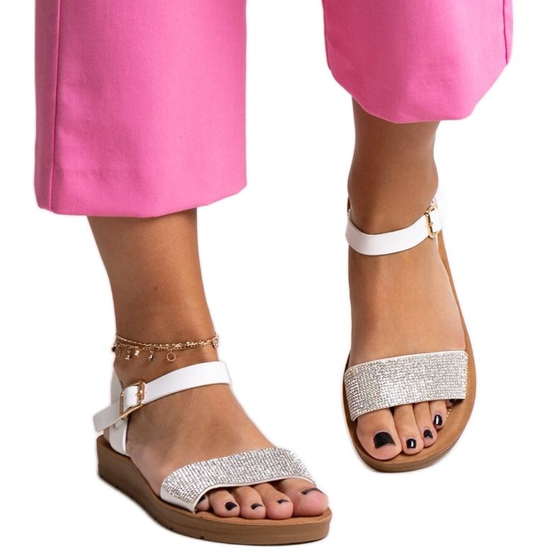 White sandals with Estellaria cubic zirconias