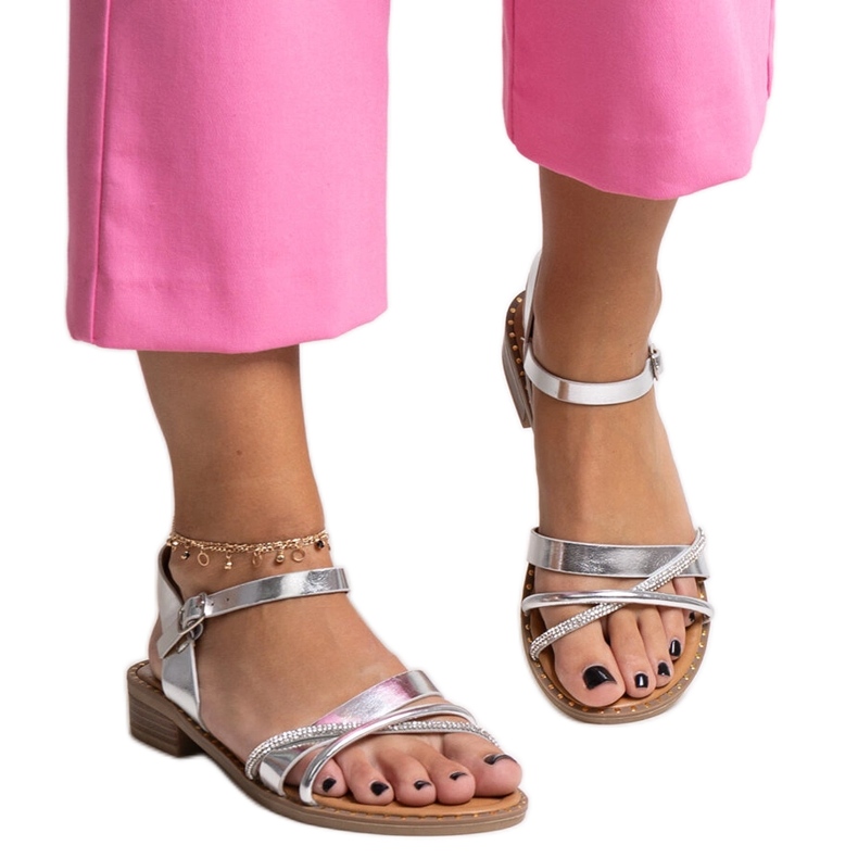 Silver sandals with cubic zirconia from Elanoria