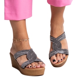 Black wedge mules with Antuanet rhinestones