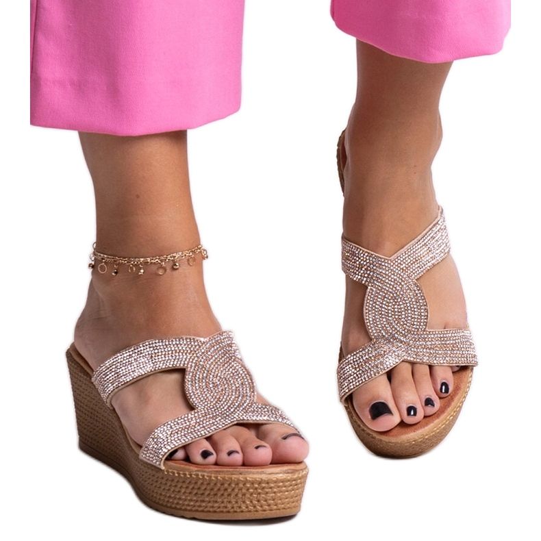 Champagne wedge mules with rhinestones from Antuanet golden Champagne wedge mules with rhinestones from Antuanet golden