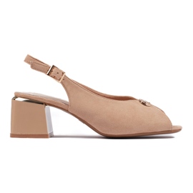 Elegant beige suede high-heeled sandals