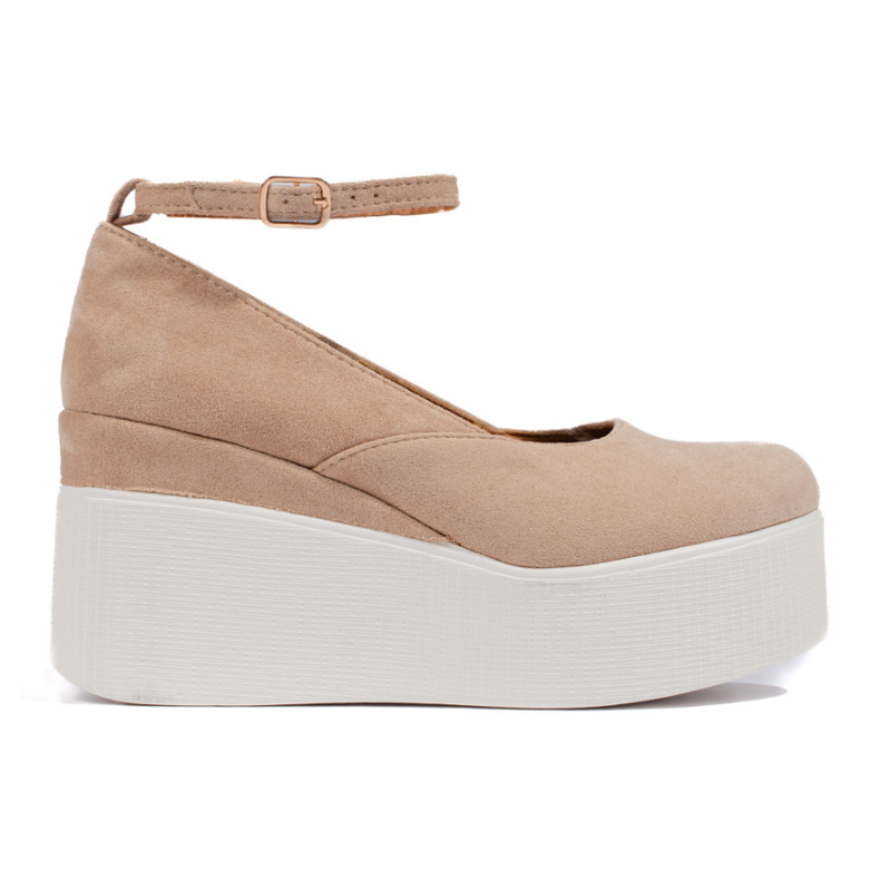 Beige wedge pumps