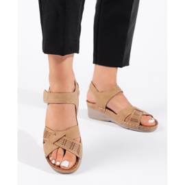Women's camel wedge sandals with Velcro brown Women's camel wedge sandals with Velcro brown