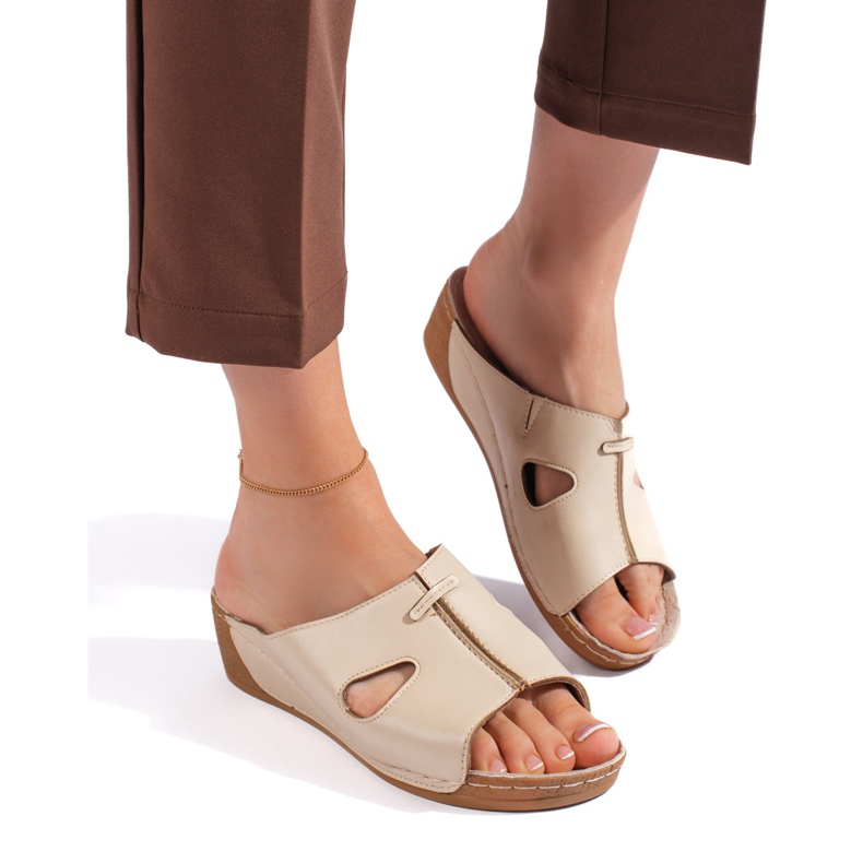 Comfortable women's beige wedge sandals
