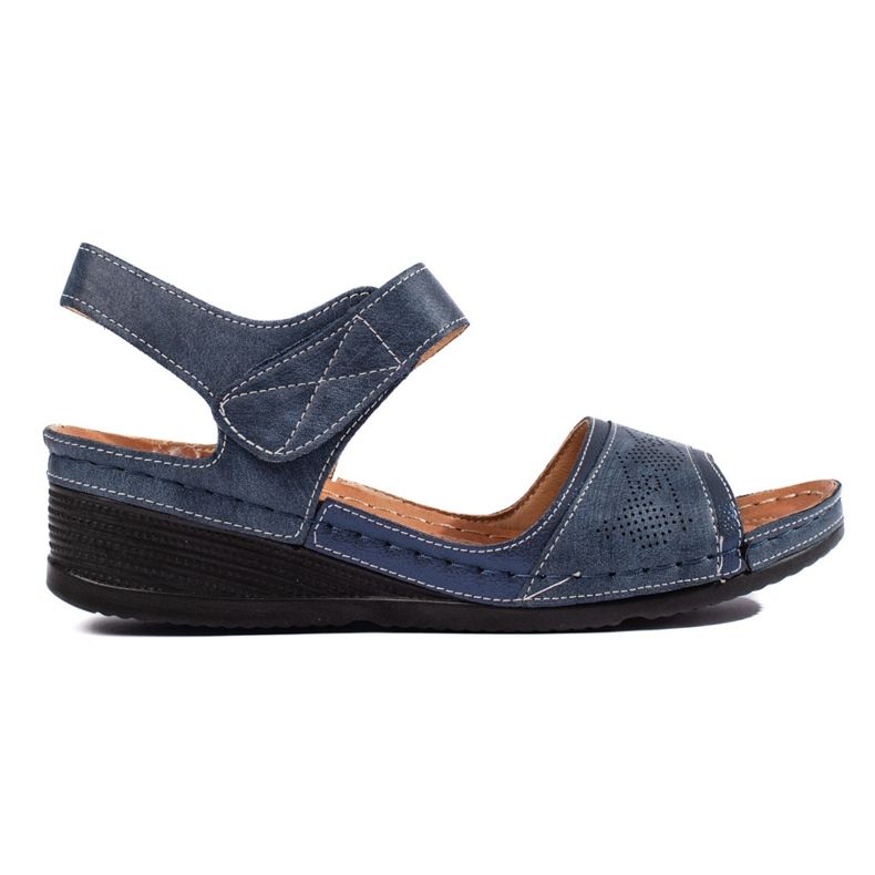 Blue women's sandals with velcro