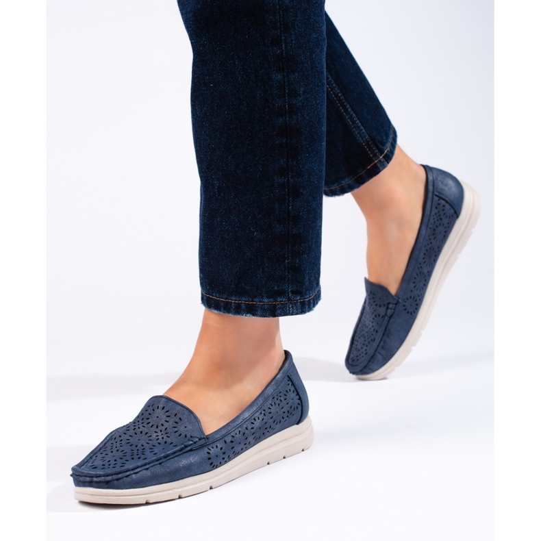 Women's openwork moccasins, navy blue
