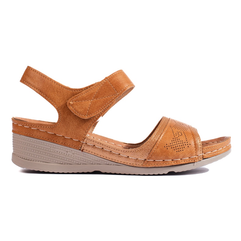 Women's camel sandals with velcro brown