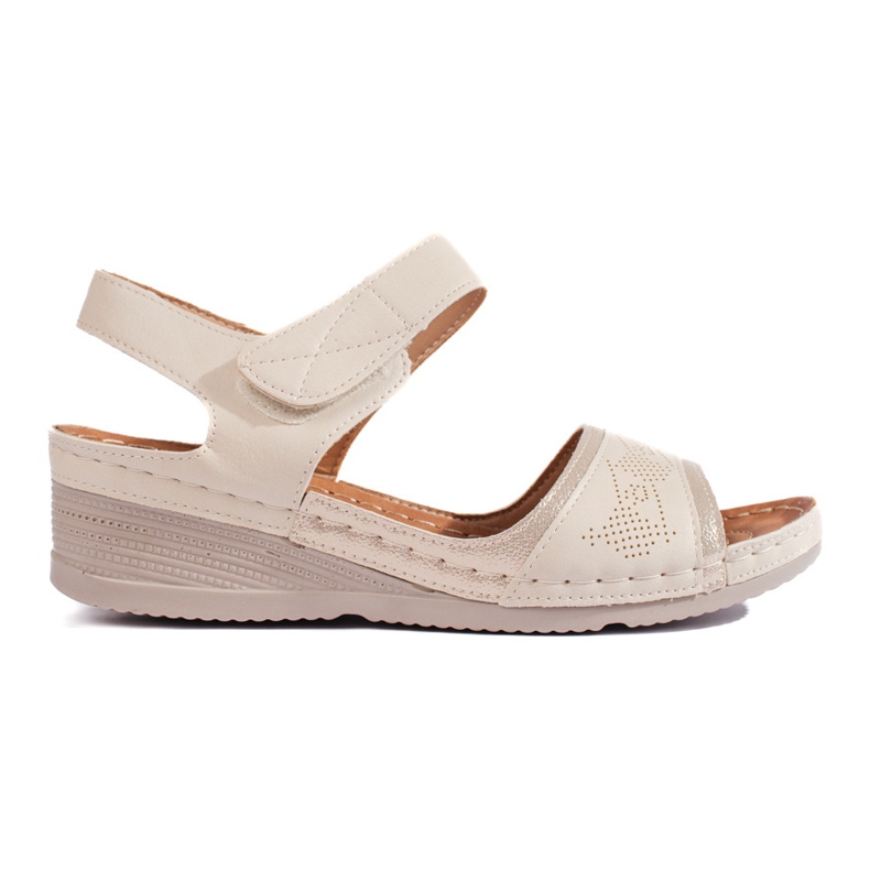 Beige women's sandals with velcro