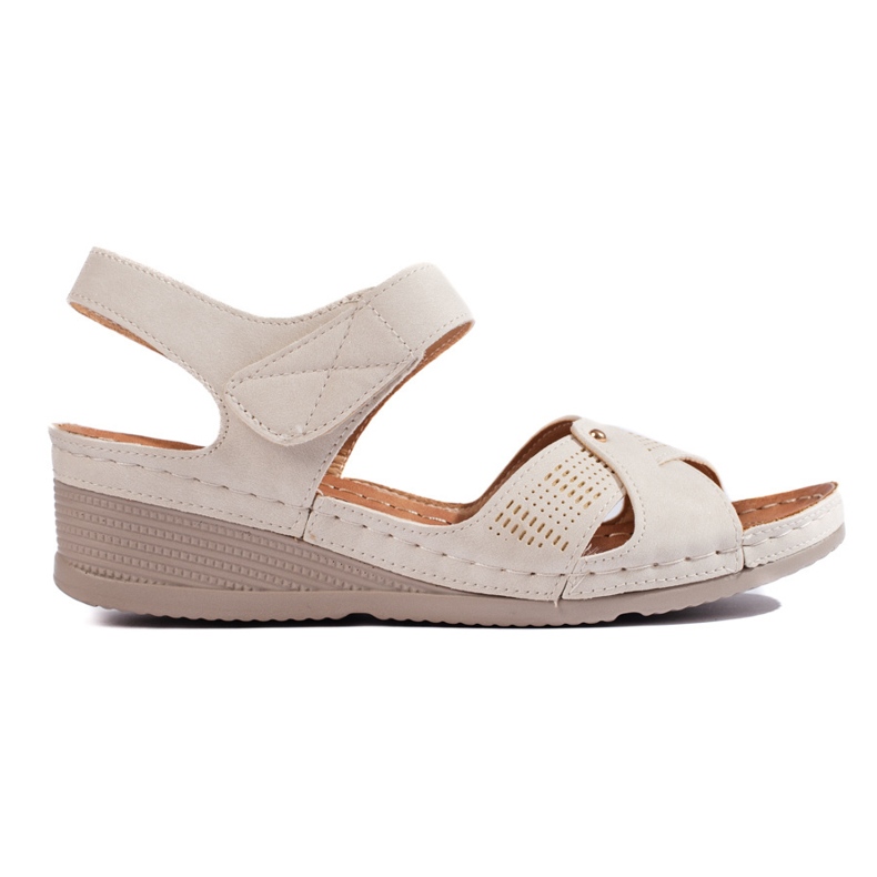 Women's beige wedge sandals with Velcro Women's beige wedge sandals with Velcro