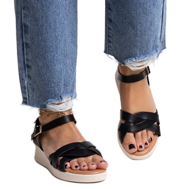 Khalid's black low wedge sandals Khalid's black low wedge sandals