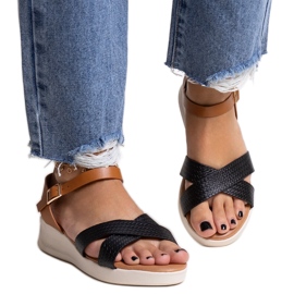 Black and brown low wedge sandals by Hakima Black and brown low wedge sandals by Hakima