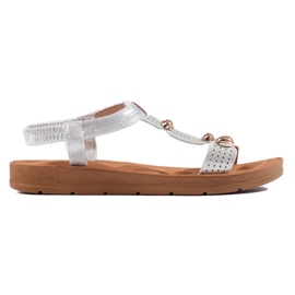 Silver women's sandals with decorations