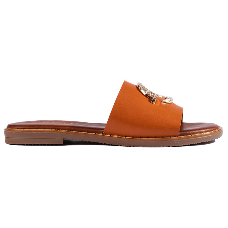 Women's camel slippers with a decorative element brown